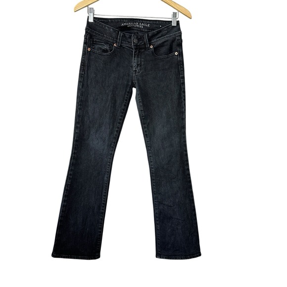 American Eagle Women's Kick Boot Stretch Jeans Black Size 2 Short Bootcut Denim - Picture 1 of 13